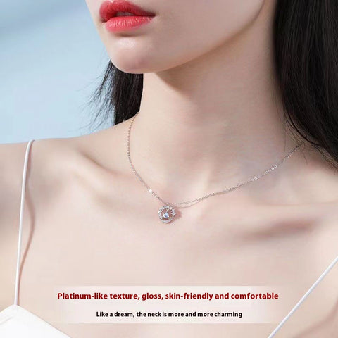925 Silver Plated Feather Pendant Necklace with Moonstone Bead