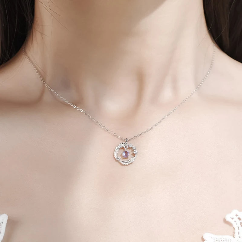 925 Silver Plated Feather Pendant Necklace with Moonstone Bead - 2