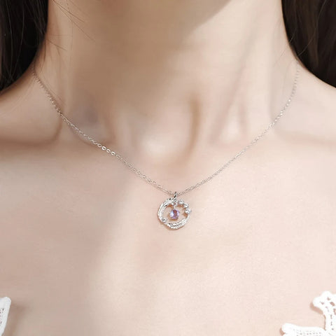 925 Silver Plated Feather Pendant Necklace with Moonstone Bead