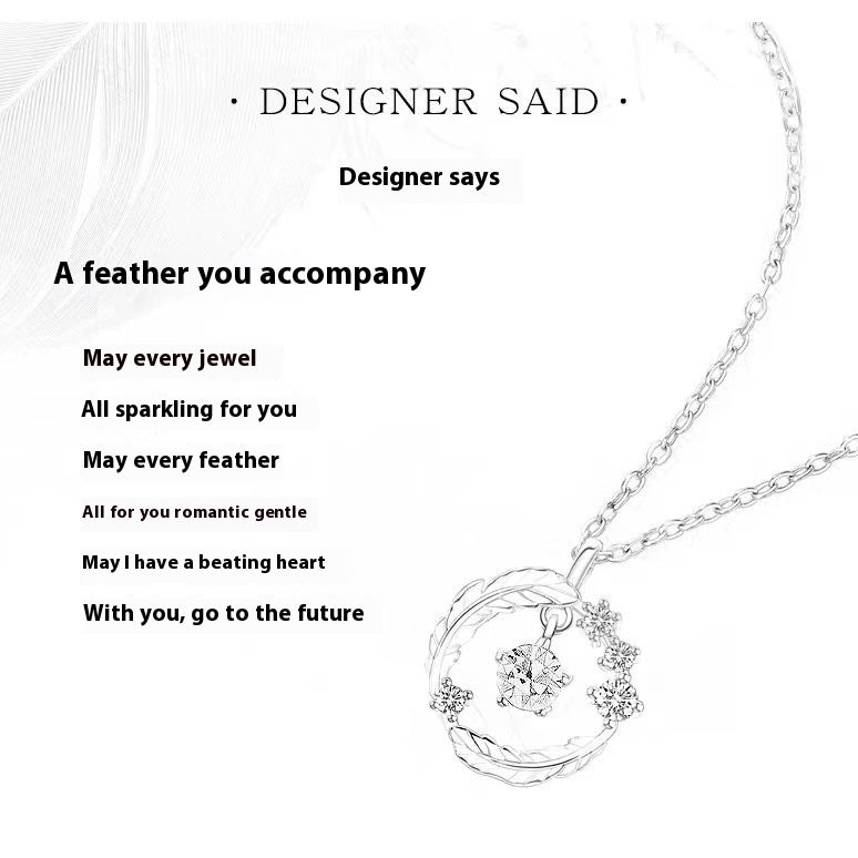 925 Silver Plated Feather Pendant Necklace with Moonstone Bead