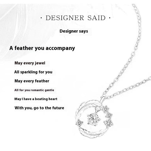 925 Silver Plated Feather Pendant Necklace with Moonstone Bead