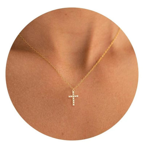 Rotatable Cross and Crown Copper Necklace with Full Diamond Detail