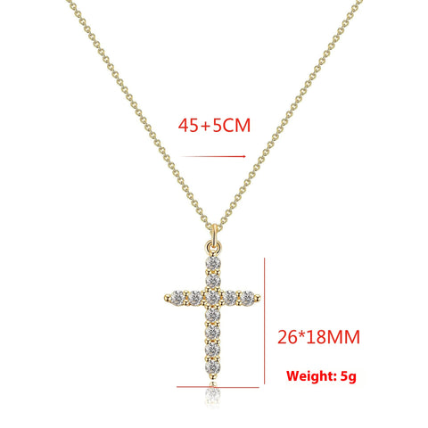 Rotatable Cross and Crown Copper Necklace with Full Diamond Detail