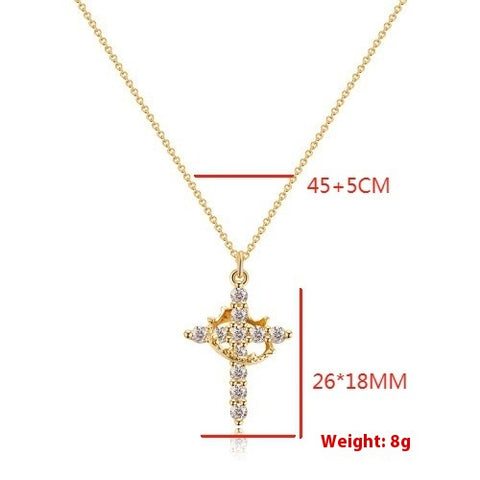 Rotatable Cross and Crown Copper Necklace with Full Diamond Detail