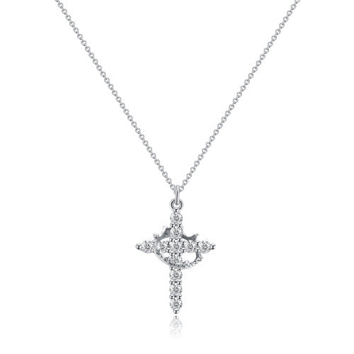 Rotatable Cross and Crown Copper Necklace with Full Diamond Detail