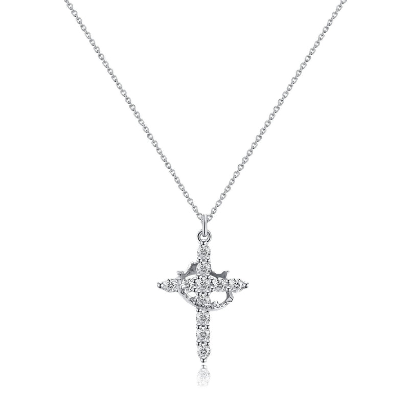 Rotatable Cross and Crown Copper Necklace with Full Diamond Detail - 8