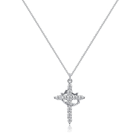 Rotatable Cross and Crown Copper Necklace with Full Diamond Detail