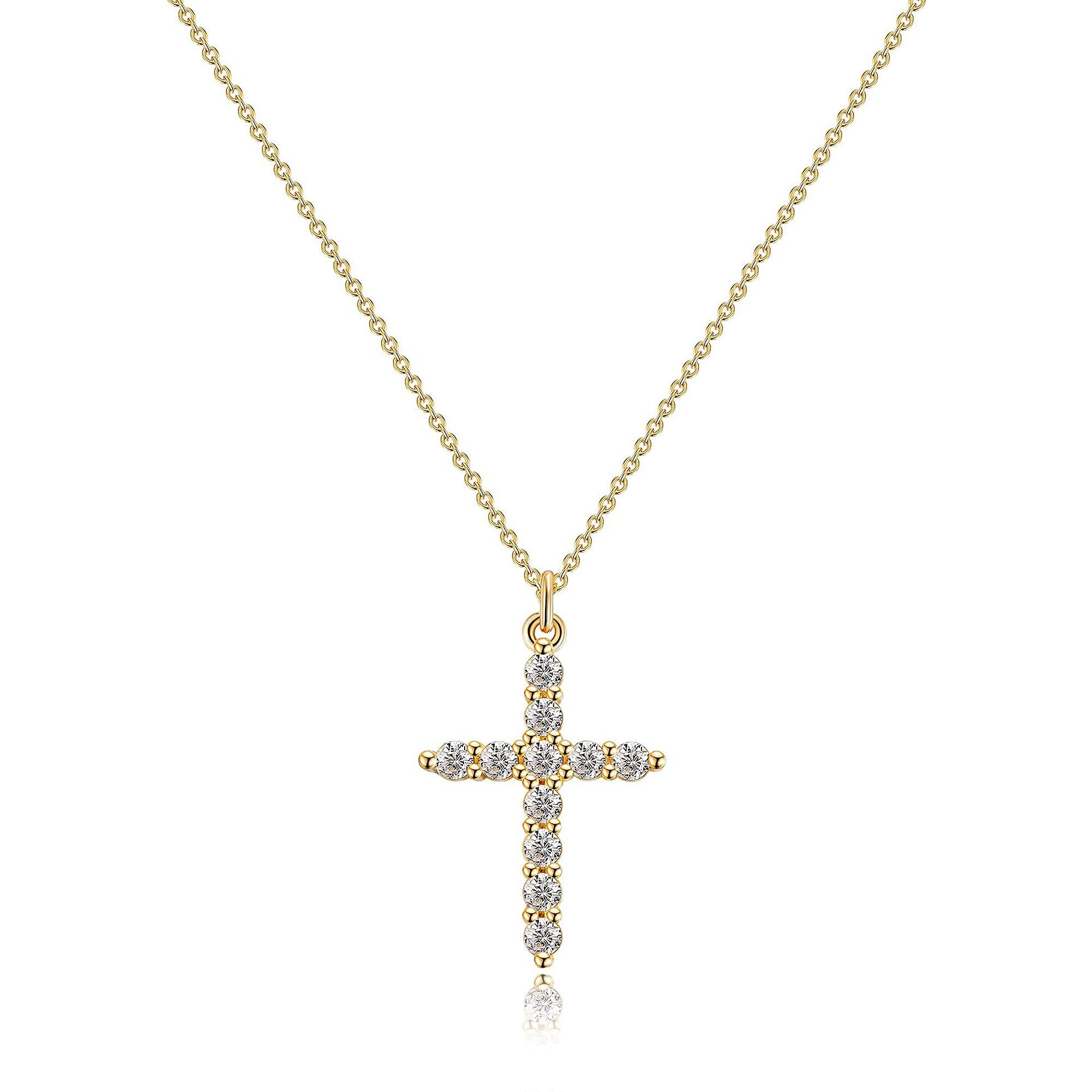 Rotatable Cross and Crown Copper Necklace with Full Diamond Detail