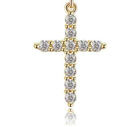 Rotatable Cross and Crown Copper Necklace with Full Diamond Detail - 10