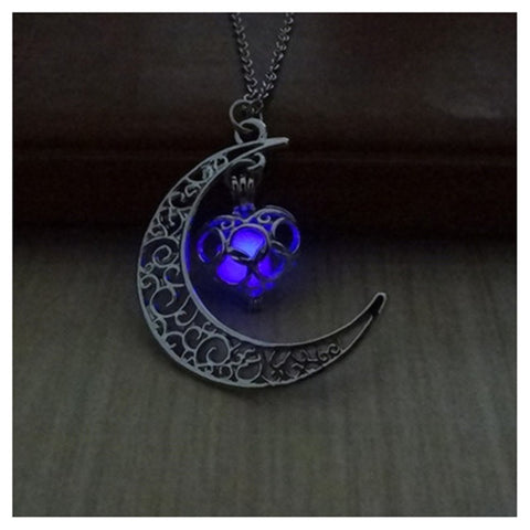 Silver Plated Glow-In-The-Dark Crescent Moon Pendant Necklace