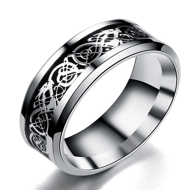 Stainless Steel Dragon Pattern Ring Bold Edgy Style
