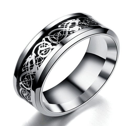 Stainless Steel Dragon Pattern Ring Bold Edgy Style