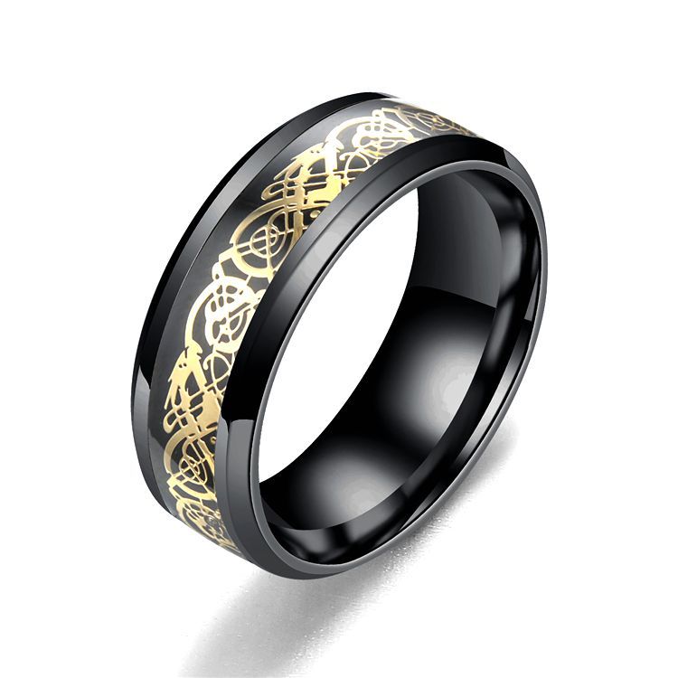 Stainless Steel Dragon Pattern Ring Bold Edgy Style - 6