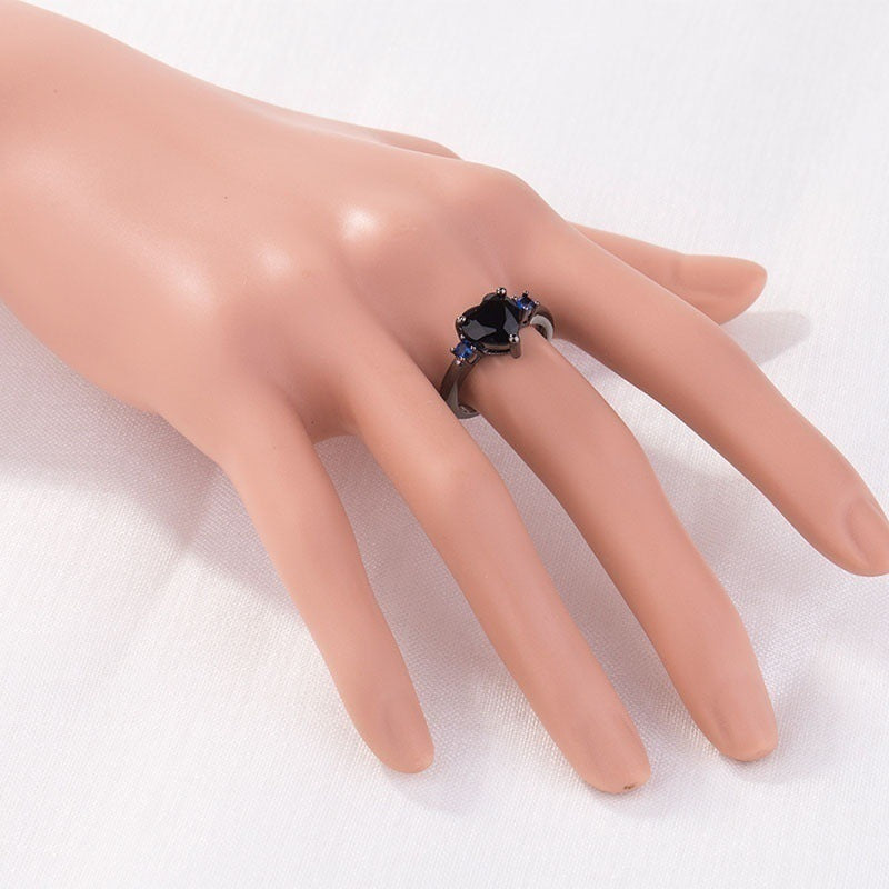 Black Heart Gemstone Alloy Wedding Ring Set