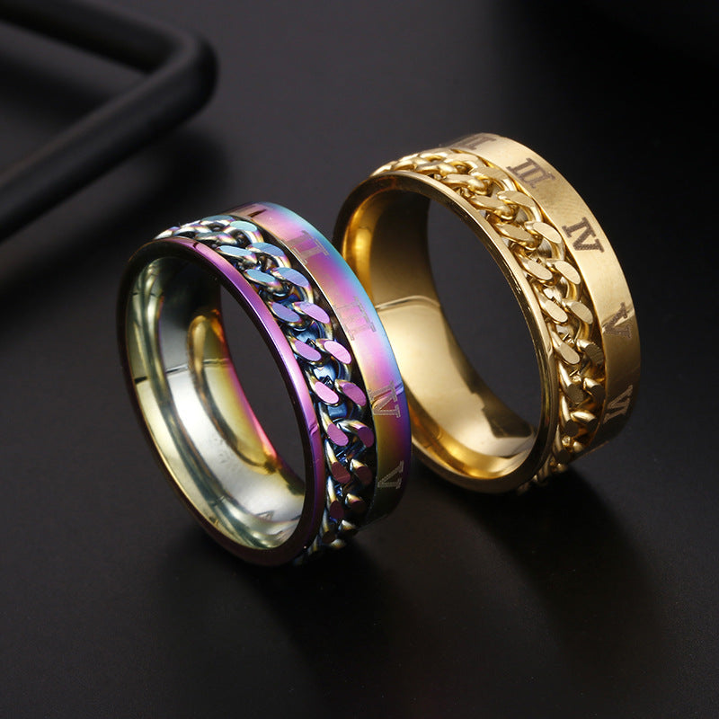 Men's Rotatable Roman Numeral Titanium Steel Ring with Bottle Opener