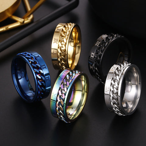 Men's Rotatable Roman Numeral Titanium Steel Ring with Bottle Opener