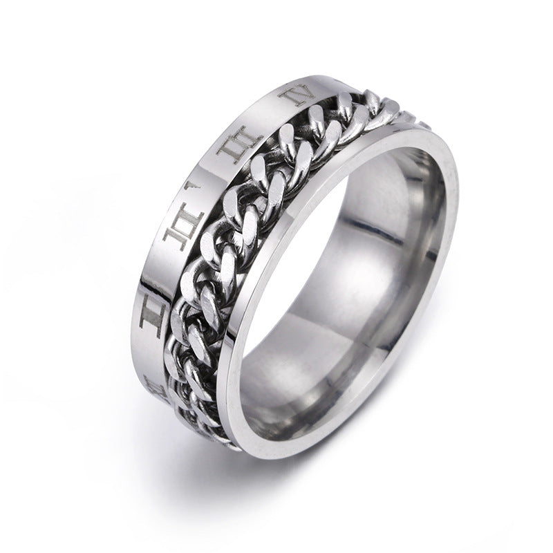 Men's Rotatable Roman Numeral Titanium Steel Ring with Bottle Opener