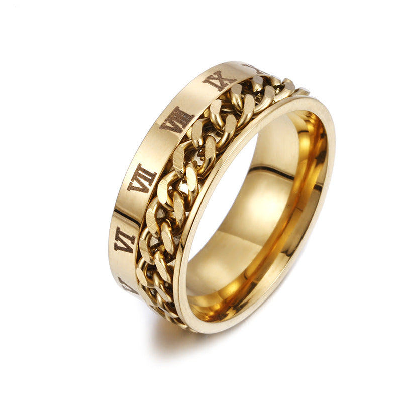 Men's Rotatable Roman Numeral Titanium Steel Ring with Bottle Opener