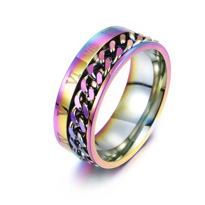 Men's Rotatable Roman Numeral Titanium Steel Ring with Bottle Opener