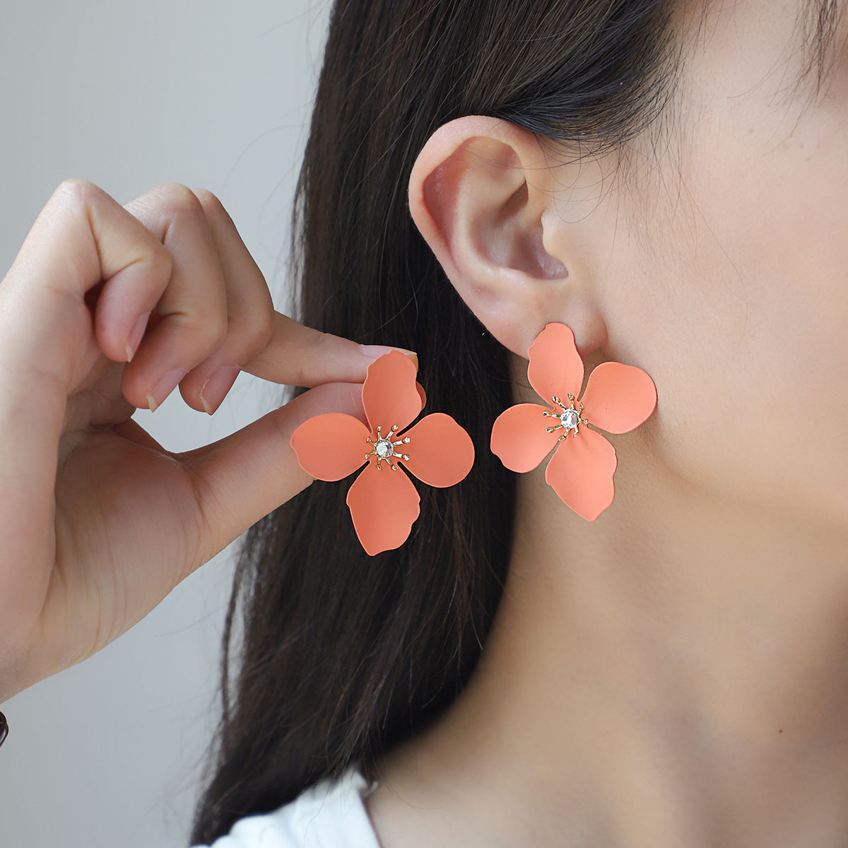Colorful Flower Alloy Stud Earrings for Women Summer Fashion