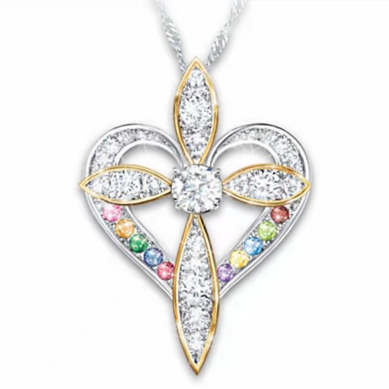 Love Heart Shaped Cross Alloy Pendant Necklace - 2