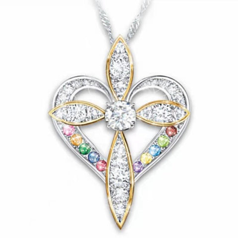 Love Heart Shaped Cross Alloy Pendant Necklace