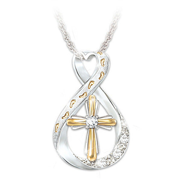 Two-Tone Cross Footprint Pendant with Diamond Accent