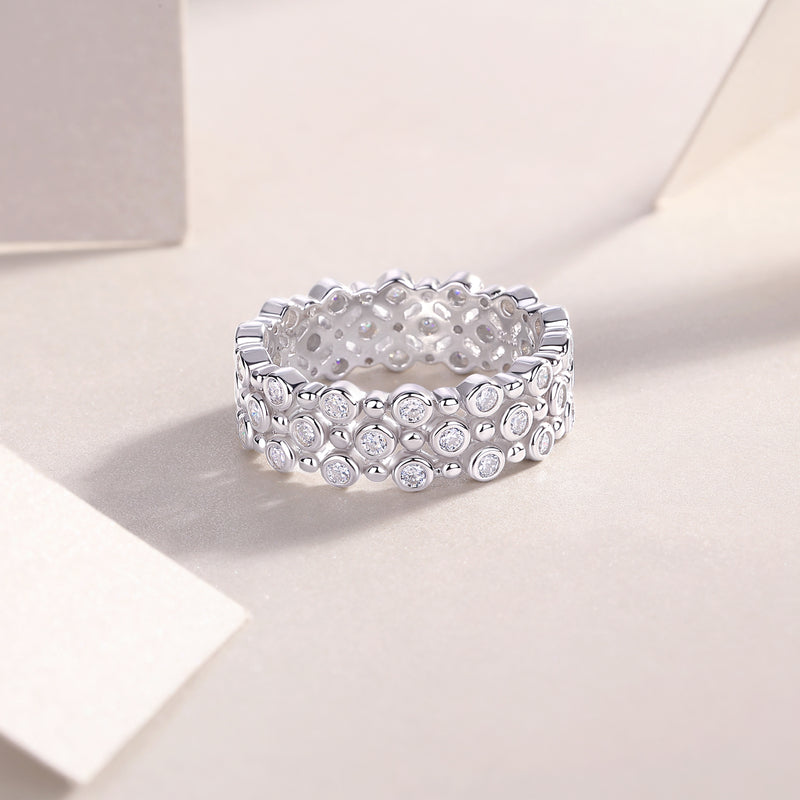 Multi-row Moissanite S925 Silver Ring Luxury Fine Jewelry - 5