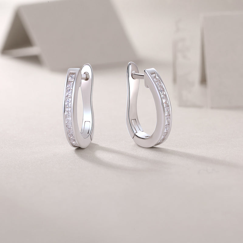 S925 Sterling Silver Moissanite Hoop Earrings with Platinum-Plated Finish - 3