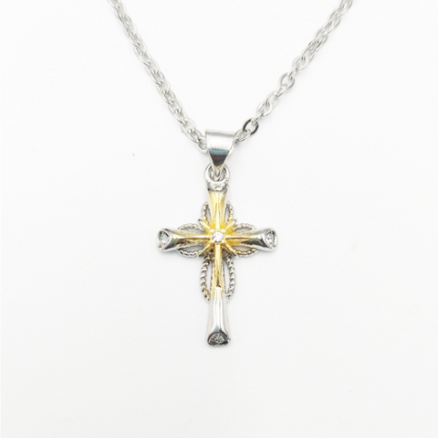 Octagonal Star Cross Pendant in Silver Alloy