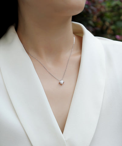 Square Moissanite Pendant Necklace in S925 Sterling Silver Elegant Fine Jewelry