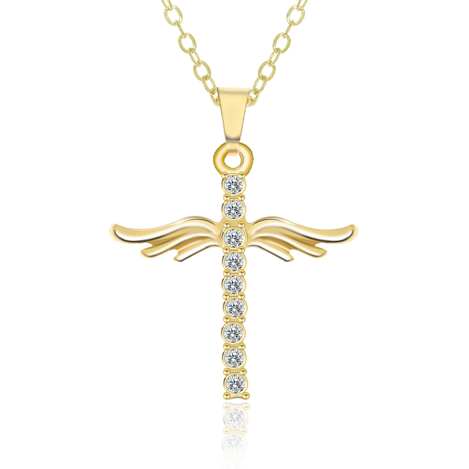 Angel Wings Cross Pendant Necklace with Stainless Steel Chain for Women