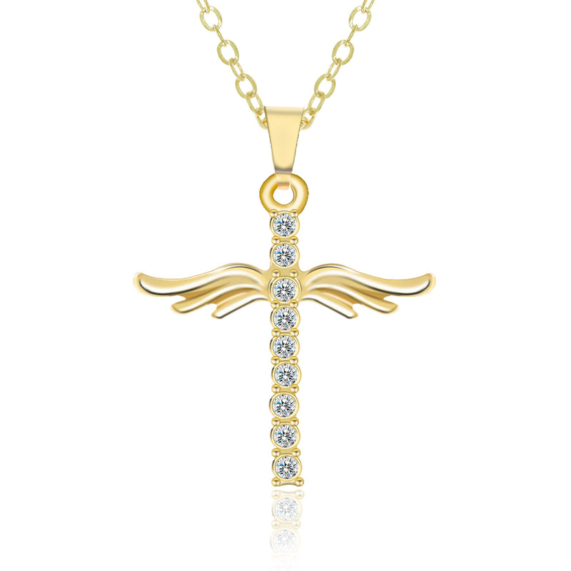 Angel Wings Cross Pendant Necklace with Stainless Steel Chain for Women - 4