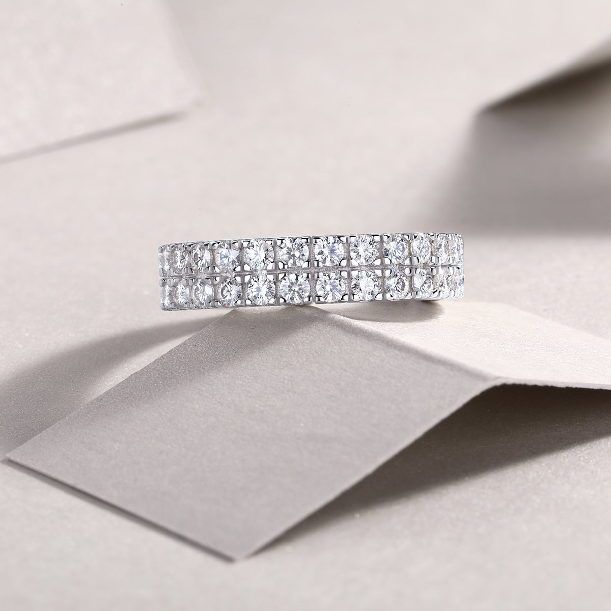 Multi-Row Moissanite S925 Silver Ring Elegant Luxury Jewelry