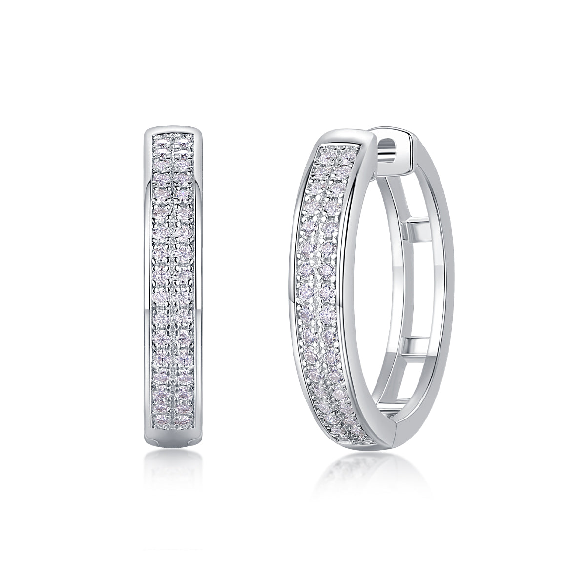 1Firefly Light Moissanite S925 Sterling Silver Hoop Earrings with Platinum-Plated Studs