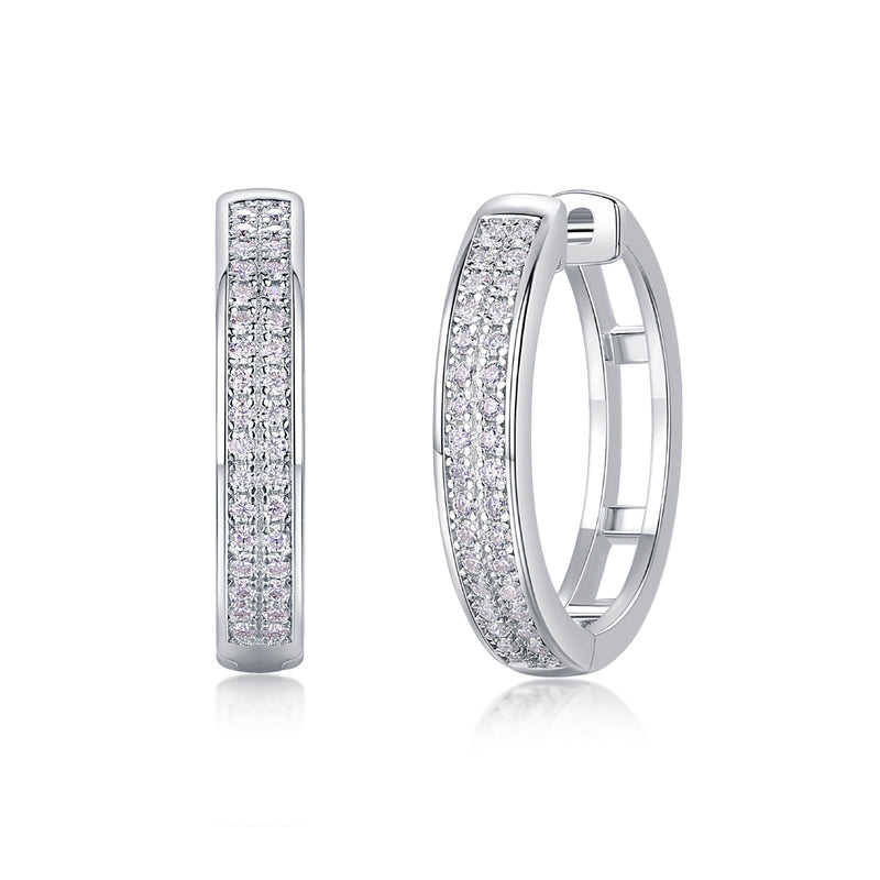 1Firefly Light Moissanite Sterling Silver Hoop Earrings with Platinum-Plated Studs - 1