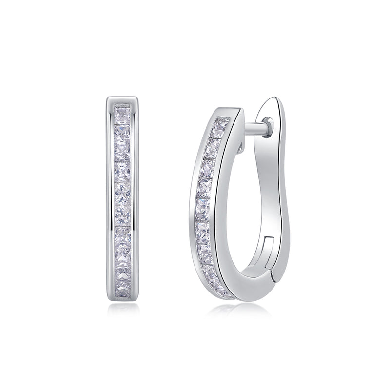 S925 Sterling Silver Moissanite Hoop Earrings with Platinum-Plated Finish - 1