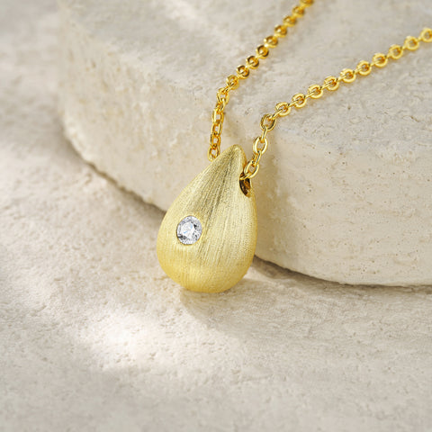 Dreamy Water Drop Moissanite Necklace Pendant in S925 Sterling Silver with Gold Plating