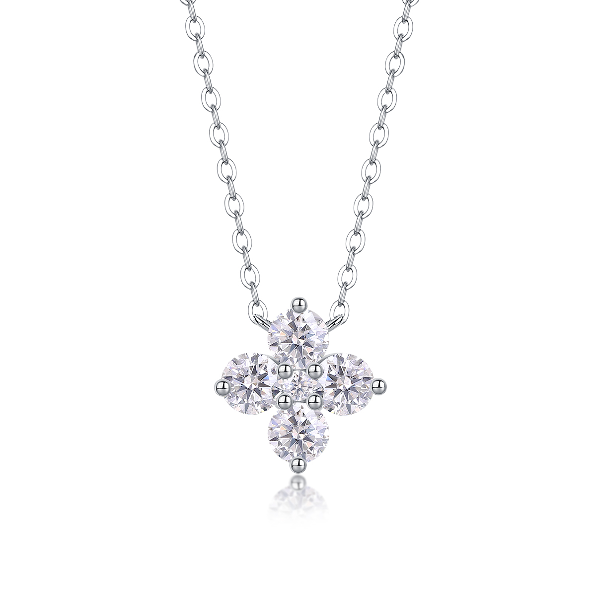 S925 Sterling Silver Four-Leaf Clover Pendant Necklace with Moissanite