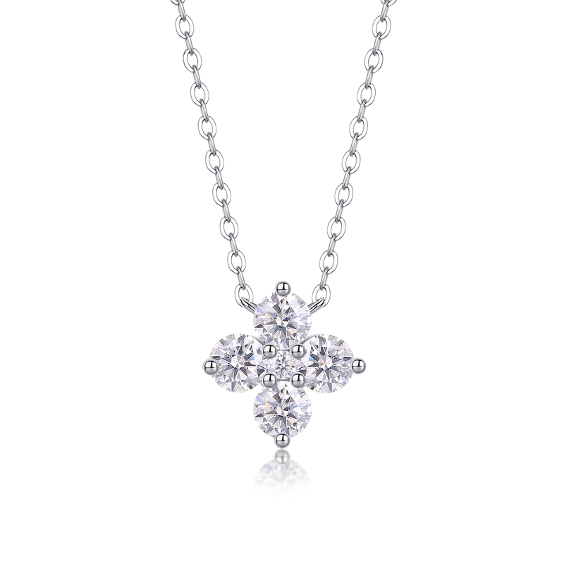 S925 Sterling Silver Four-Leaf Clover Moissanite Pendant Necklace - 1