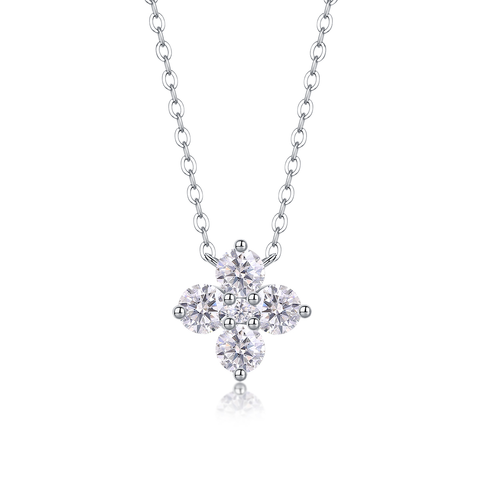 S925 Sterling Silver Four-Leaf Clover Pendant Necklace with Moissanite