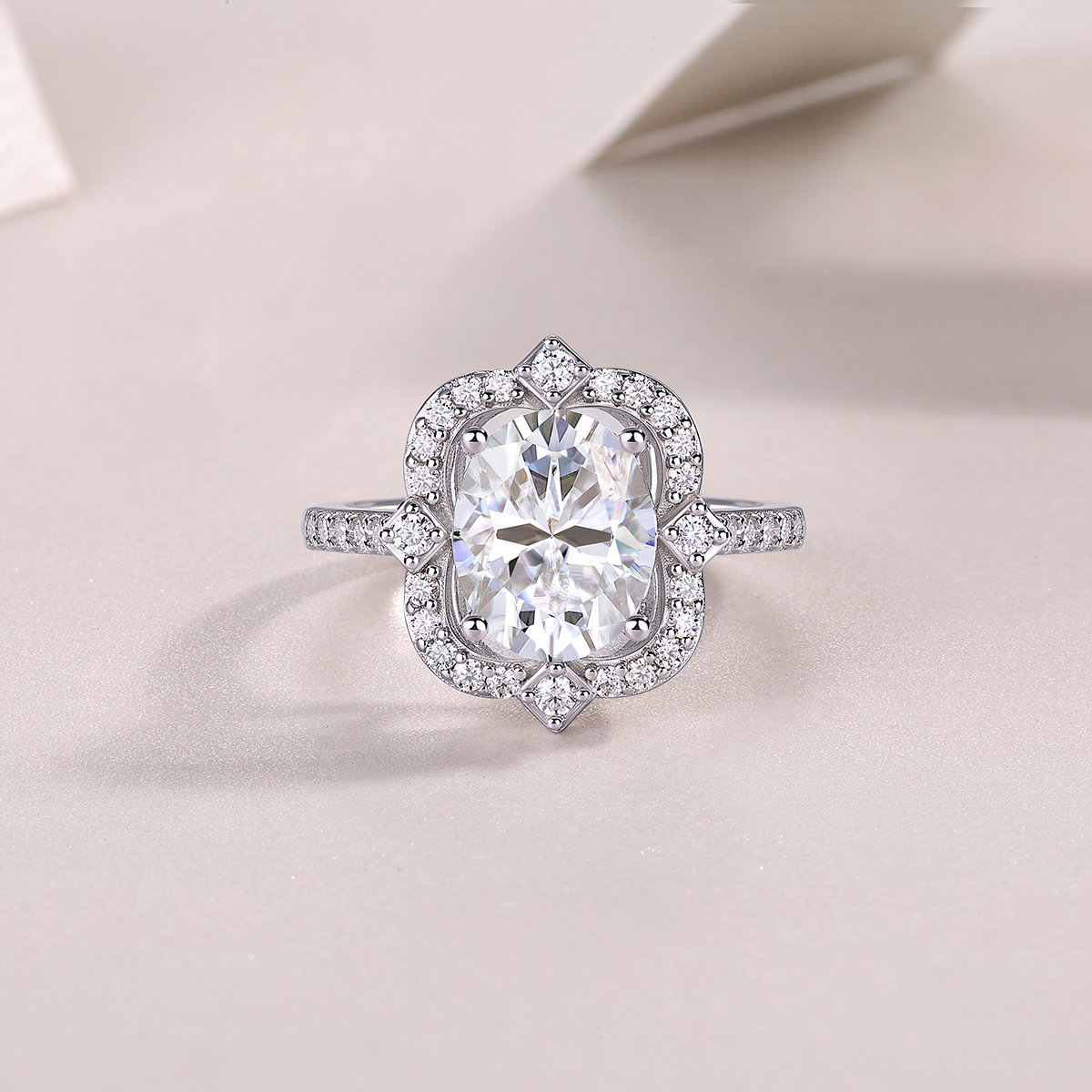 1Camellia Moissanite Ring Set in S925 Sterling Silver with Gold Plating