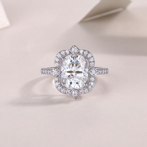 1Camellia Moissanite Ring Set in S925 Sterling Silver with Gold Plating