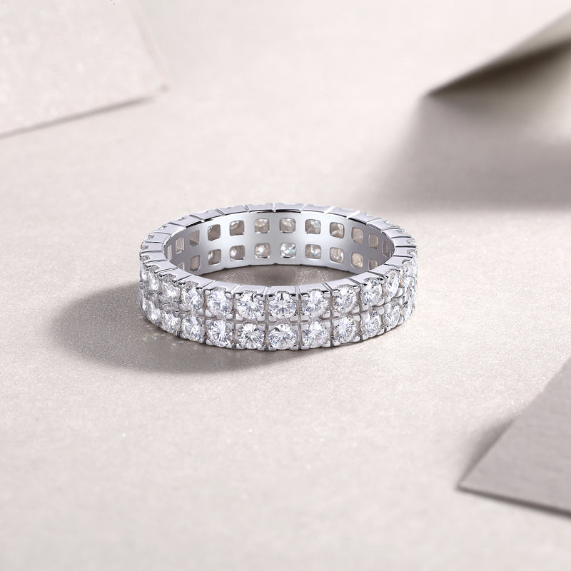 Multi-Row Moissanite S925 Silver Ring Elegant Luxury Jewelry - 6