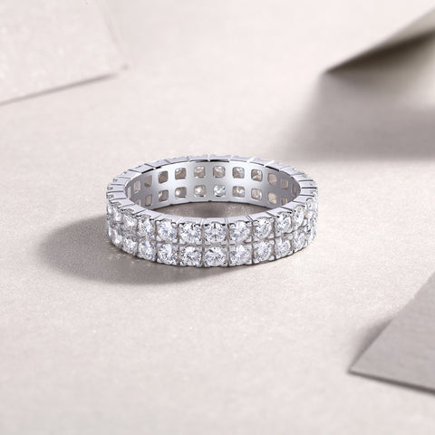 Multi-row Moissanite Silver Ring Luxury Fine Jewelry