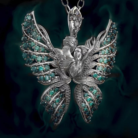 Angel Wings Diamond Butterfly Pendant Necklace for Couples