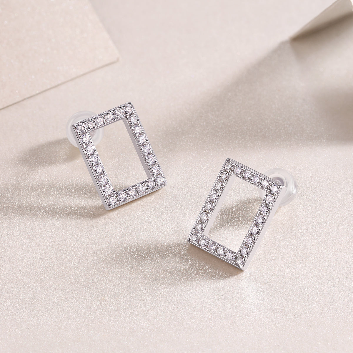 S925 Sterling Silver Moissanite Rectangle Stud Earrings Modern Elegant Fine Jewelry