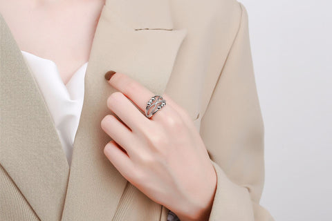 Adjustable Double-Layer Open Design Copper Ring for Women