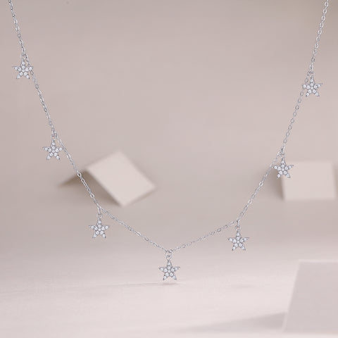1Star Love Sterling Silver Moissanite Star Pendant Necklace Set Modern Elegant Fine Jewelry