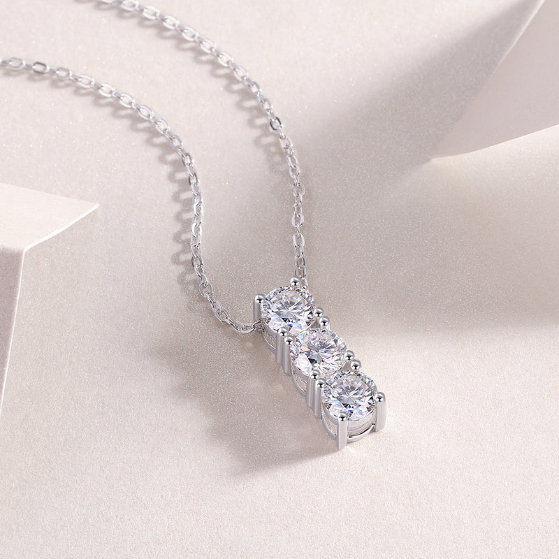 Moissanite Pendant Necklace in S925 Sterling Silver with Platinum Plating Modern Elegant Design - 6